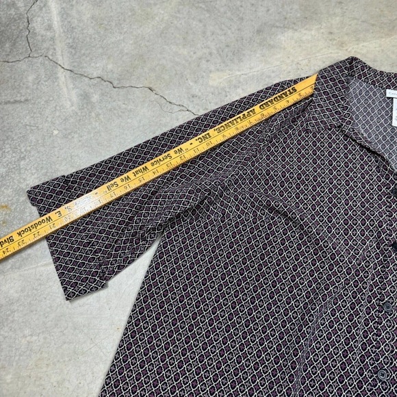 Catherines Top Womens 1X Black Pink Floral Print 3/4 Sleeve Button Up Collared - Picture 6 of 8